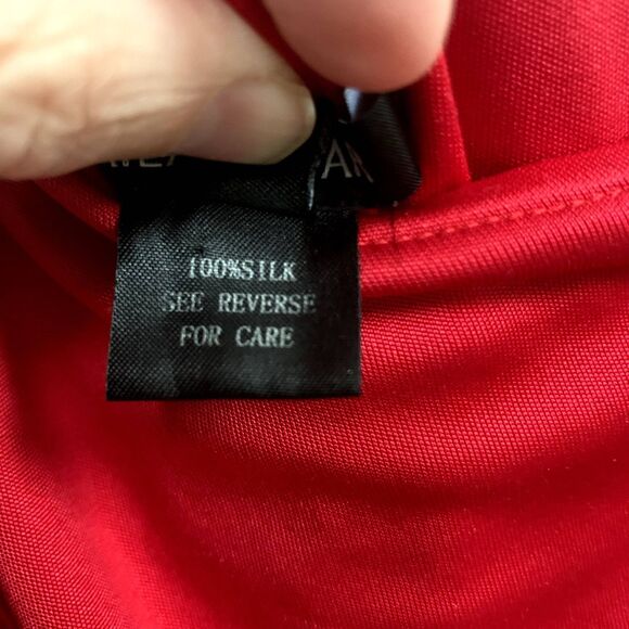 Laila Azhar Silk One Shoulder Dress Ruched Waist Short Red Medium Y2K Holiday - Picture 6 of 11